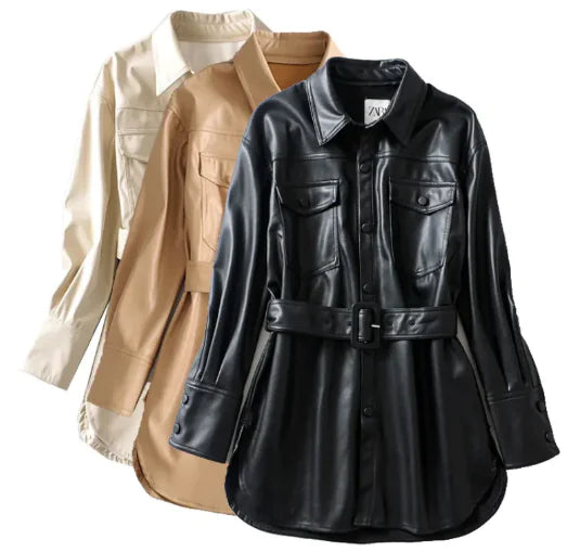 Women's High Waist Lace-Up PU Jacket